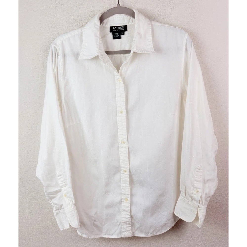 Lauren Ralph Lauren White Button Up Shirt Jacquard Floral Women's 1X Capsule